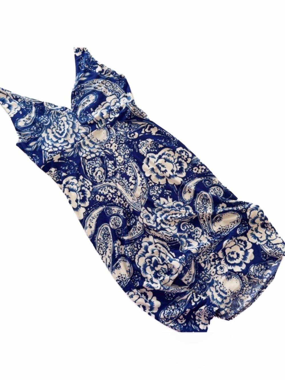 Lauren Ralph Lauren Dress Womens 10 Blue Ivory Floral Sheath V Neck